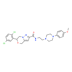 ChemSpider 2D Image | 6-(2,5-Dichlorophenyl)-N-{2-[4-(4-methoxyphenyl)-1-piperazinyl]ethyl}-6,7-dihydro-4H-pyrazolo[5,1-c][1,4]oxazine-2-carboxamide | C26H29Cl2N5O3