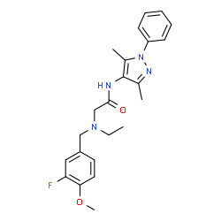 ChemSpider 2D Image | N-(3,5-Dimethyl-1-phenyl-1H-pyrazol-4-yl)-N~2~-ethyl-N~2~-(3-fluoro-4-methoxybenzyl)glycinamide | C23H27FN4O2