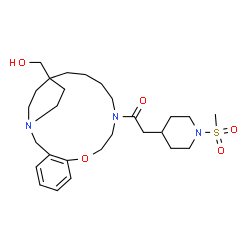 ChemSpider 2D Image | 1-[17-(Hydroxymethyl)-9-oxa-1,12-diazatricyclo[15.2.2.0~3,8~]henicosa-3,5,7-trien-12-yl]-2-[1-(methylsulfonyl)-4-piperidinyl]ethanone | C27H43N3O5S