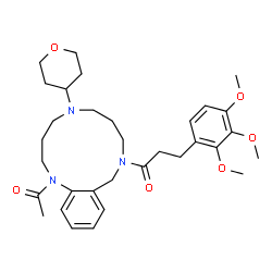 ChemSpider 2D Image | 1-[1-Acetyl-5-(tetrahydro-2H-pyran-4-yl)-1,3,4,5,6,7,8,10-octahydro-1,5,9-benzotriazacyclododecin-9(2H)-yl]-3-(2,3,4-trimethoxyphenyl)-1-propanone | C32H45N3O6