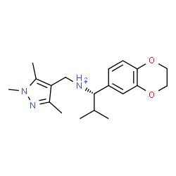 ChemSpider 2D Image | (1S)-1-(2,3-Dihydro-1,4-benzodioxin-6-yl)-2-methyl-N-[(1,3,5-trimethyl-1H-pyrazol-4-yl)methyl]-1-propanaminium | C19H28N3O2