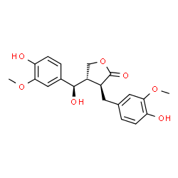 ChemSpider 2D Image | (3S,4S)-4-[(R)-Hydroxy(4-hydroxy-3-methoxyphenyl)methyl]-3-(4-hydroxy-3-methoxybenzyl)dihydro-2(3H)-furanone | C20H22O7
