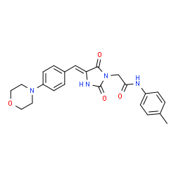 ChemSpider 2D Image | N-(4-Methylphenyl)-2-{(4Z)-4-[4-(4-morpholinyl)benzylidene]-2,5-dioxo-1-imidazolidinyl}acetamide | C23H24N4O4