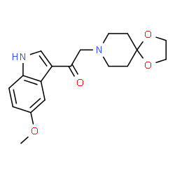 ChemSpider 2D Image | 2-(1,4-Dioxa-8-azaspiro[4.5]dec-8-yl)-1-(5-methoxy-1H-indol-3-yl)ethanone | C18H22N2O4