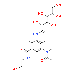 ChemSpider 2D Image | 3-[Acetyl(methyl)amino]-N-(2-hydroxyethyl)-2,4,6-triiodo-5-[(2,3,4,5,6-pentahydroxyhexanoyl)amino]benzamide | C18H24I3N3O9