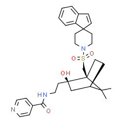 ChemSpider 2D Image | N-(2-{(1S,2S,4R)-2-Hydroxy-7,7-dimethyl-1-[(1'H-spiro[indene-1,4'-piperidin]-1'-ylsulfonyl)methyl]bicyclo[2.2.1]hept-2-yl}ethyl)isonicotinamide | C31H39N3O4S