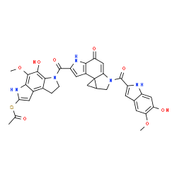 ChemSpider 2D Image | S-[5-Hydroxy-6-({6-[(6-hydroxy-5-methoxy-1H-indol-2-yl)carbonyl]-8-oxo-1,4,4a,5,6,8-hexahydrocyclopropa[c]pyrrolo[3,2-e]indol-2-yl}carbonyl)-4-methoxy-3,6,7,8-tetrahydropyrrolo[3,2-e]indol-2-yl] ethan
ethioate | C35H29N5O8S