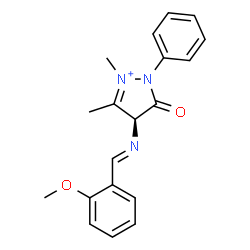 ChemSpider 2D Image | (4S)-4-[(E)-(2-Methoxybenzylidene)amino]-2,3-dimethyl-5-oxo-1-phenyl-4,5-dihydro-1H-pyrazol-2-ium | C19H20N3O2