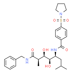ChemSpider 2D Image | N-[(4S,5R,6R,7R)-8-(Benzylamino)-5,6-dihydroxy-2,7-dimethyl-8-oxo-4-octanyl]-4-(1-pyrrolidinylsulfonyl)benzamide | C28H39N3O6S