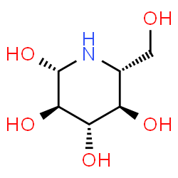ChemSpider 2D Image | (2S,3R,4S,5R,6R)-6-(Hydroxymethyl)-2,3,4,5-piperidinetetrol | C6H13NO5
