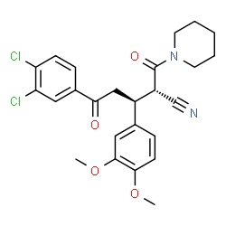ChemSpider 2D Image | (2S,3S)-5-(3,4-Dichlorophenyl)-3-(3,4-dimethoxyphenyl)-5-oxo-2-(1-piperidinylcarbonyl)pentanenitrile | C25H26Cl2N2O4