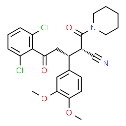 ChemSpider 2D Image | (2S,3R)-5-(2,6-Dichlorophenyl)-3-(3,4-dimethoxyphenyl)-5-oxo-2-(1-piperidinylcarbonyl)pentanenitrile | C25H26Cl2N2O4