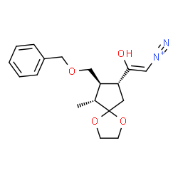 ChemSpider 2D Image | (Z)-2-{(7R,8S,9R)-8-[(Benzyloxy)methyl]-9-methyl-1,4-dioxaspiro[4.4]non-7-yl}-2-hydroxyethenediazonium | C18H23N2O4