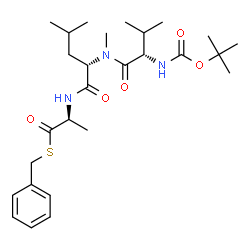 ChemSpider 2D Image | N-{[(2-Methyl-2-propanyl)oxy]carbonyl}-L-valyl-N-[(2S)-1-(benzylsulfanyl)-1-oxo-2-propanyl]-N~2~-methyl-L-leucinamide | C27H43N3O5S