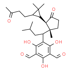 ChemSpider 2D Image | 5-(1-{(1R,2R)-2-[(1S)-2,2-Dimethyl-3-(3-oxobutyl)cyclopropyl]-1-methyl-3-oxocyclopentyl}-3-methylbutyl)-2,4,6-trihydroxyisophthalaldehyde | C28H38O7