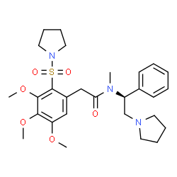 ChemSpider 2D Image | N-Methyl-N-[(1S)-1-phenyl-2-(1-pyrrolidinyl)ethyl]-2-[3,4,5-trimethoxy-2-(1-pyrrolidinylsulfonyl)phenyl]acetamide | C28H39N3O6S