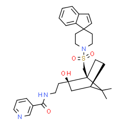 ChemSpider 2D Image | N-(2-{(1S,2S,4R)-2-Hydroxy-7,7-dimethyl-1-[(1'H-spiro[indene-1,4'-piperidin]-1'-ylsulfonyl)methyl]bicyclo[2.2.1]hept-2-yl}ethyl)nicotinamide | C31H39N3O4S