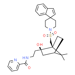 ChemSpider 2D Image | N-(2-{(1S,2S,4R)-2-Hydroxy-7,7-dimethyl-1-[(1'H-spiro[indene-1,4'-piperidin]-1'-ylsulfonyl)methyl]bicyclo[2.2.1]hept-2-yl}ethyl)-2-pyridinecarboxamide | C31H39N3O4S