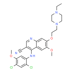 ChemSpider 2D Image | 4-[(2,4-Dichloro-5-methoxyphenyl)amino]-7-[2-(4-ethyl-1-piperazinyl)ethoxy]-6-methoxy-3-quinolinecarbonitrile | C26H29Cl2N5O3