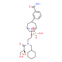 ChemSpider 2D Image | 3-[8-(2-{(Cyclohexylmethyl)[(2S)-2,3-dihydroxypropanoyl]amino}ethyl)-8-azabicyclo[3.2.1]oct-3-yl]benzamide sulfate (1:1) | C26H41N3O8S