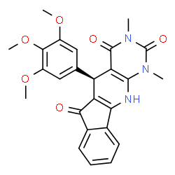 ChemSpider 2D Image | (5R)-1,3-Dimethyl-5-(3,4,5-trimethoxyphenyl)-5,11-dihydro-1H-indeno[2',1':5,6]pyrido[2,3-d]pyrimidine-2,4,6(3H)-trione | C25H23N3O6