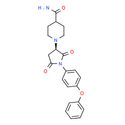 ChemSpider 2D Image | 1-[(3R)-2,5-Dioxo-1-(4-phenoxyphenyl)-3-pyrrolidinyl]-4-piperidinecarboxamide | C22H23N3O4