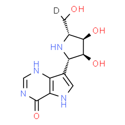 ChemSpider 2D Image | 7-{(2S,3S,4R,5R)-3,4-Dihydroxy-5-[(R)-hydroxy(~2~H_1_)methyl]-2-pyrrolidinyl}-1,5-dihydro-4H-pyrrolo[3,2-d]pyrimidin-4-one | C11H13DN4O4