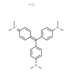 ChemSpider 2D Image | Methanaminium, N-[4-[bis[4-(dimethylamino)phenyl]methylene]-2,5-cyclohexadien-1-ylidene]-N-methyl-, hydrochloride (1:1) | C25H31ClN3