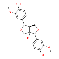 ChemSpider 2D Image | (3aS,6aR)-1,4-Bis(4-hydroxy-3-methoxyphenyl)dihydro-1H,3H-furo[3,4-c]furan-3a(4H)-ol | C20H22O7