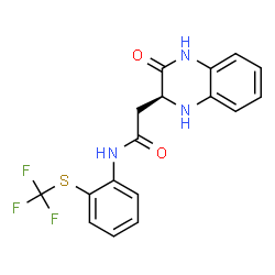 ChemSpider 2D Image | 2-[(2S)-3-Oxo-1,2,3,4-tetrahydro-2-quinoxalinyl]-N-{2-[(trifluoromethyl)sulfanyl]phenyl}acetamide | C17H14F3N3O2S