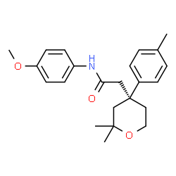 ChemSpider 2D Image | 2-[(4S)-2,2-Dimethyl-4-(4-methylphenyl)tetrahydro-2H-pyran-4-yl]-N-(4-methoxyphenyl)acetamide | C23H29NO3
