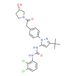 ChemSpider 2D Image | 1-(2,3-Dichlorophenyl)-3-[1-(4-{2-[(3S)-3-hydroxy-1-pyrrolidinyl]-2-oxoethyl}phenyl)-3-(2-methyl-2-propanyl)-1H-pyrazol-5-yl]urea | C26H29Cl2N5O3