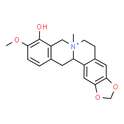 ChemSpider 2D Image | 9-Hydroxy-10-methoxy-7-methyl-5,8,13,13a-tetrahydro-6H-[1,3]dioxolo[4,5-g]isoquinolino[3,2-a]isoquinolin-7-ium | C20H22NO4