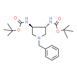 ChemSpider 2D Image | Bis(2-methyl-2-propanyl) [(3R,4R)-1-benzyl-3,4-pyrrolidinediyl]biscarbamate | C21H33N3O4