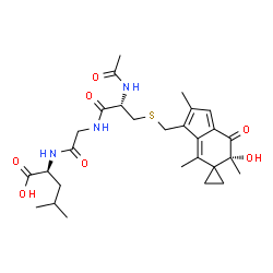 ChemSpider 2D Image | N-Acetyl-S-{[(6'R)-6'-hydroxy-2',4',6'-trimethyl-7'-oxo-6',7'-dihydrospiro[cyclopropane-1,5'-inden]-3'-yl]methyl}-D-cysteinylglycyl-L-leucine | C28H39N3O7S