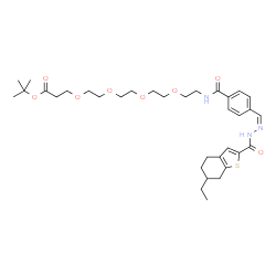 ChemSpider 2D Image | 2-Methyl-2-propanyl 1-{4-[(Z)-{[(6-ethyl-4,5,6,7-tetrahydro-1-benzothiophen-2-yl)carbonyl]hydrazono}methyl]phenyl}-1-oxo-5,8,11,14-tetraoxa-2-azaheptadecan-17-oate | C34H49N3O8S