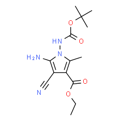 ChemSpider 2D Image | Ethyl 5-amino-1-((tert-butoxycarbonyl)amino)-4-cyano-2-methyl-1H-pyrrole-3-carboxylate | C14H20N4O4