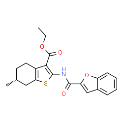 ChemSpider 2D Image | Ethyl (6R)-2-[(1-benzofuran-2-ylcarbonyl)amino]-6-methyl-4,5,6,7-tetrahydro-1-benzothiophene-3-carboxylate | C21H21NO4S