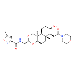 ChemSpider 2D Image | N-({(3R,4aR,6aR,7S,8R,10aS,10bR)-8-Hydroxy-6a,10b-dimethyl-7-[2-(4-morpholinyl)-2-oxoethyl]decahydro-1H-naphtho[2,1-d][1,3]dioxin-3-yl}methyl)-5-methyl-1,2-oxazole-3-carboxamide | C26H39N3O7