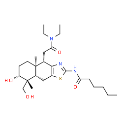 ChemSpider 2D Image | N-[(4S,4aR,7R,8R,8aS)-4-[2-(Diethylamino)-2-oxoethyl]-7-hydroxy-8-(hydroxymethyl)-4a,8-dimethyl-4,4a,5,6,7,8,8a,9-octahydronaphtho[2,3-d][1,3]thiazol-2-yl]hexanamide | C26H43N3O4S