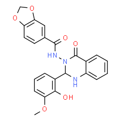 ChemSpider 2D Image | N-[2-(2-Hydroxy-3-methoxyphenyl)-4-oxo-1,4-dihydro-3(2H)-quinazolinyl]-1,3-benzodioxole-5-carboxamide | C23H19N3O6