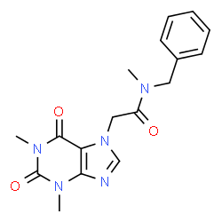 ChemSpider 2D Image | Acetamide, N-benzyl-2-(1,3-dimethyl-2,6-dioxo-1,2,3,6-tetrahydropurin-7-yl)-N-methyl- | C17H19N5O3