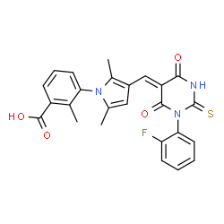 ChemSpider 2D Image | 3-(3-{(Z)-[1-(2-Fluorophenyl)-4,6-dioxo-2-thioxotetrahydro-5(2H)-pyrimidinylidene]methyl}-2,5-dimethyl-1H-pyrrol-1-yl)-2-methylbenzoic acid | C25H20FN3O4S
