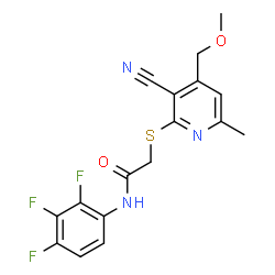 ChemSpider 2D Image | 2-{[3-Cyano-4-(methoxymethyl)-6-methyl-2-pyridinyl]sulfanyl}-N-(2,3,4-trifluorophenyl)acetamide | C17H14F3N3O2S