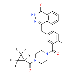 ChemSpider 2D Image | 4-[3-({4-[(~2~H_5_)Cyclopropylcarbonyl]-1-piperazinyl}carbonyl)-4-fluorobenzyl]-1(2H)-phthalazinone | C24H18D5FN4O3