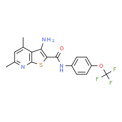 ChemSpider 2D Image | 3-Amino-4,6-dimethyl-N-[4-(trifluoromethoxy)phenyl]thieno[2,3-b]pyridine-2-carboxamide | C17H14F3N3O2S