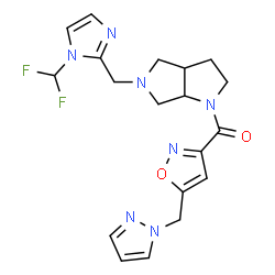 ChemSpider 2D Image | [5-{[1-(Difluoromethyl)-1H-imidazol-2-yl]methyl}hexahydropyrrolo[3,4-b]pyrrol-1(2H)-yl][5-(1H-pyrazol-1-ylmethyl)-1,2-oxazol-3-yl]methanone | C19H21F2N7O2