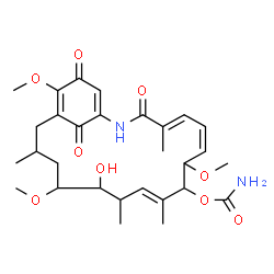 ChemSpider 2D Image | (4E,6Z,10E)-13-Hydroxy-8,14,19-trimethoxy-4,10,12,16-tetramethyl-3,20,22-trioxo-2-azabicyclo[16.3.1]docosa-1(21),4,6,10,18-pentaen-9-yl carbamate | C29H40N2O9