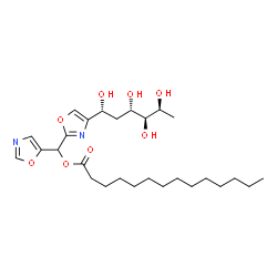 ChemSpider 2D Image | (6R)-1,5-Dideoxy-6-C-{2-[1,3-oxazol-5-yl(tetradecanoyloxy)methyl]-1,3-oxazol-4-yl}-L-arabino-hexitol | C27H44N2O8