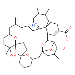 ChemSpider 2D Image | 11,34-Dihydroxy-11,23,24,35-tetramethyl-16-methylene-37,38,39,40,41-pentaoxa-21-azoniaoctacyclo[30.4.1.1~1,33~.1~3,7~.1~7,10~.1~10,14~.0~20,26~.0~26,31~]hentetraconta-20,29-diene-29-carboxylate | C41H61NO9
